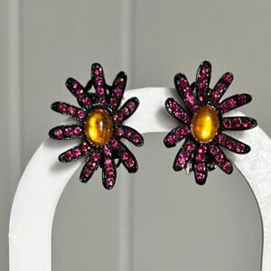 Rhinestone Flower Clip On Earrings